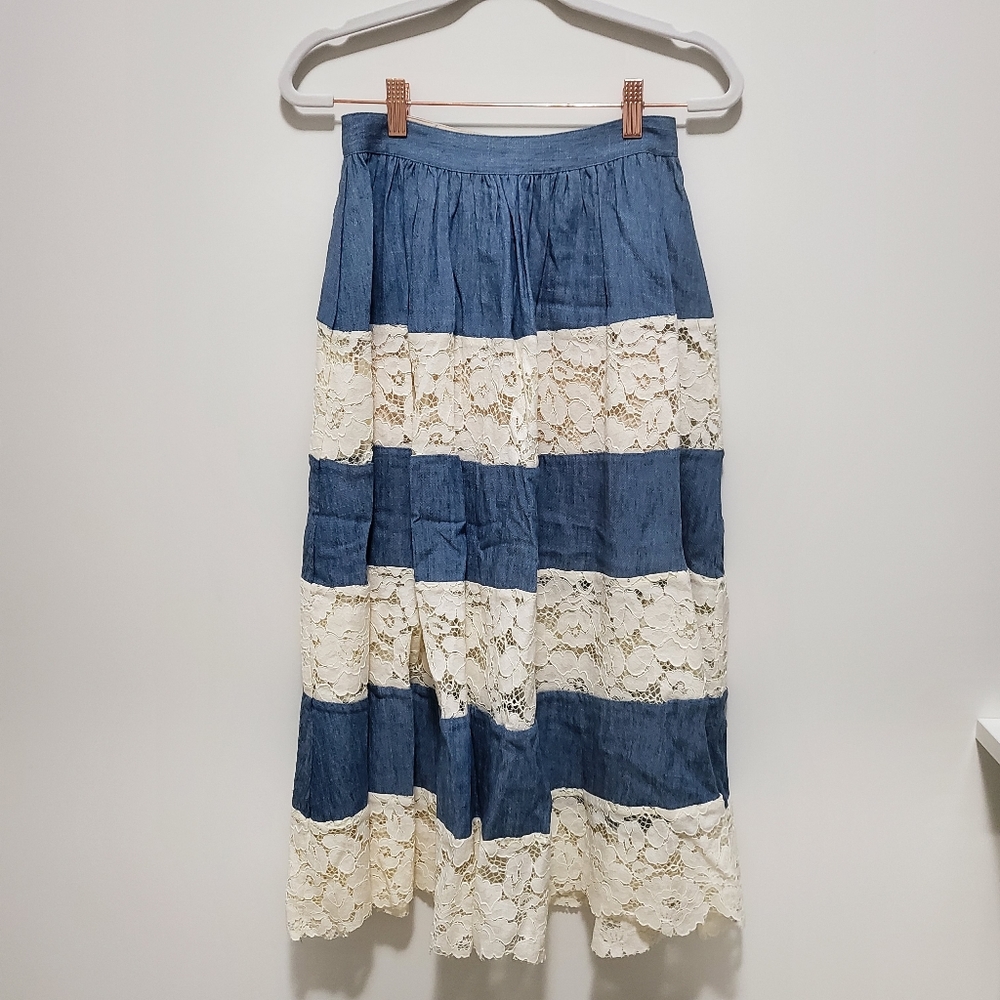 Alice + Olivia Lace Denim Skirt